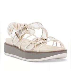 NWOT Vince Camuto Anivay White and Silver Buckle Sandals size 6